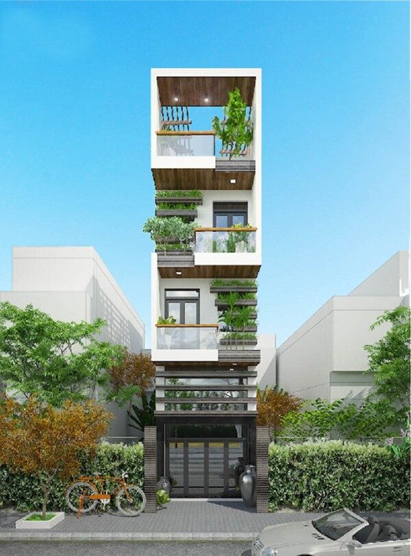 Mẫu thiết kế nhà 5 tầng với nhiều không gian xanh